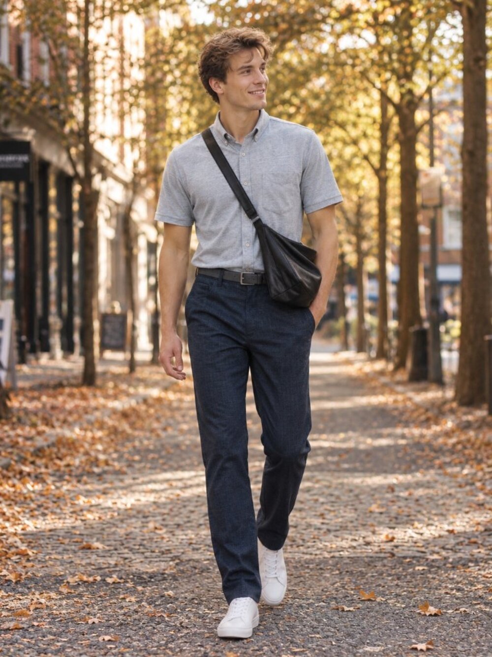 Set sales- Grey Knit Shirt/10452 +Navy Temperature Control Denim Pants/26302